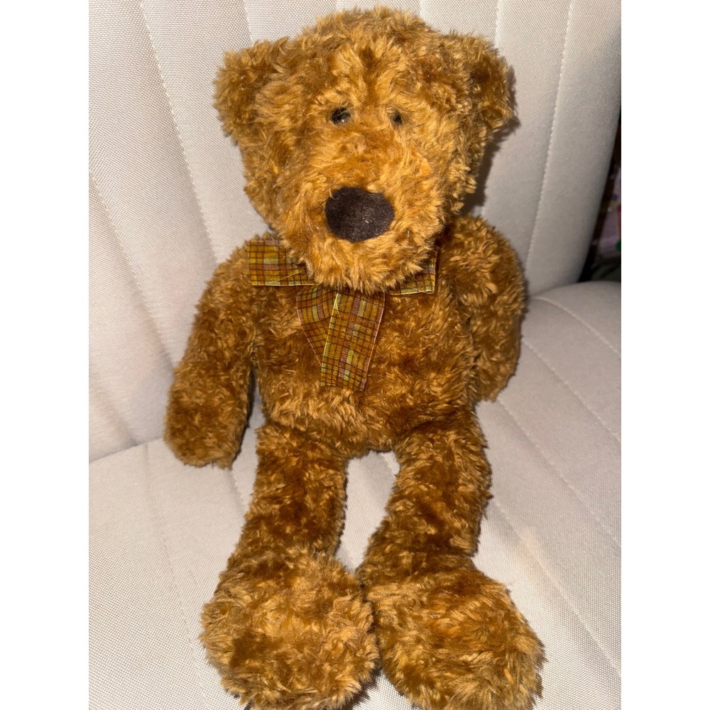 Animal Alley Brown Teddy Bear Plaid Bow Vintage 2000 Toys R Us Plush Shaggy Fur